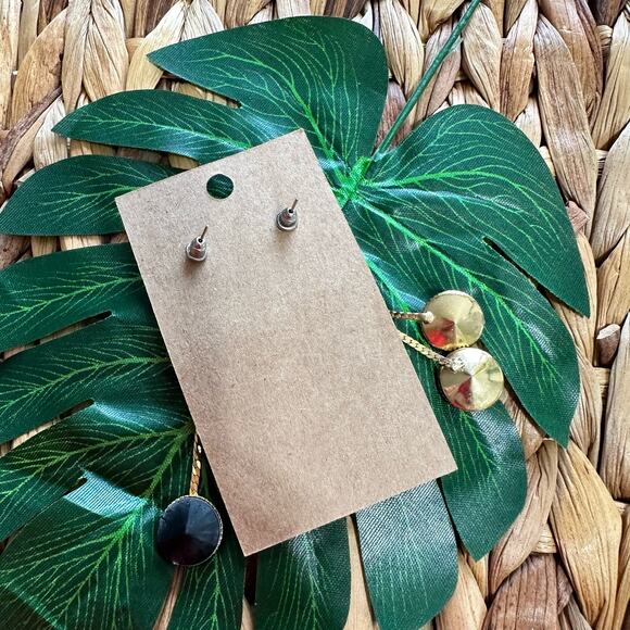 BOGO FREE BLACK DANGLY DISK GOLD CHAIN EARRINGS - Picture 4 of 4